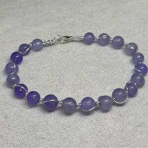 Hand Crafted Purple Beaded Bracelet with Silver Wire